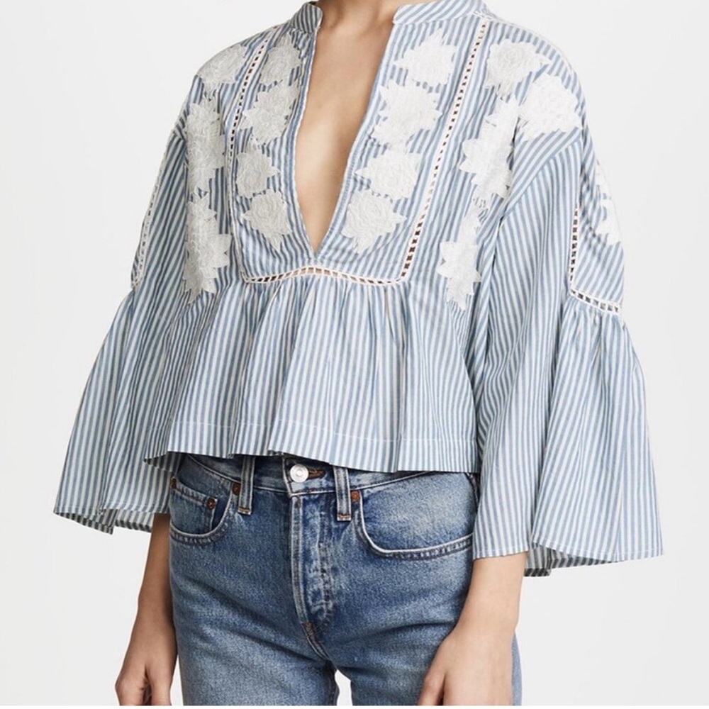 Free People Floral Embroidered Blouse